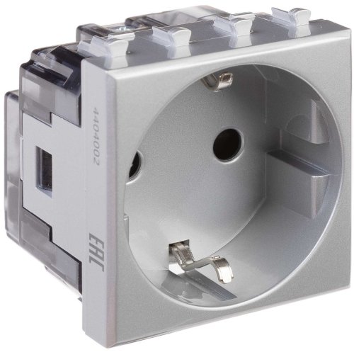 Розетка с заземлением модульная DKC Avanti 1-м. 2 мод. шторки закаленная сталь картинка